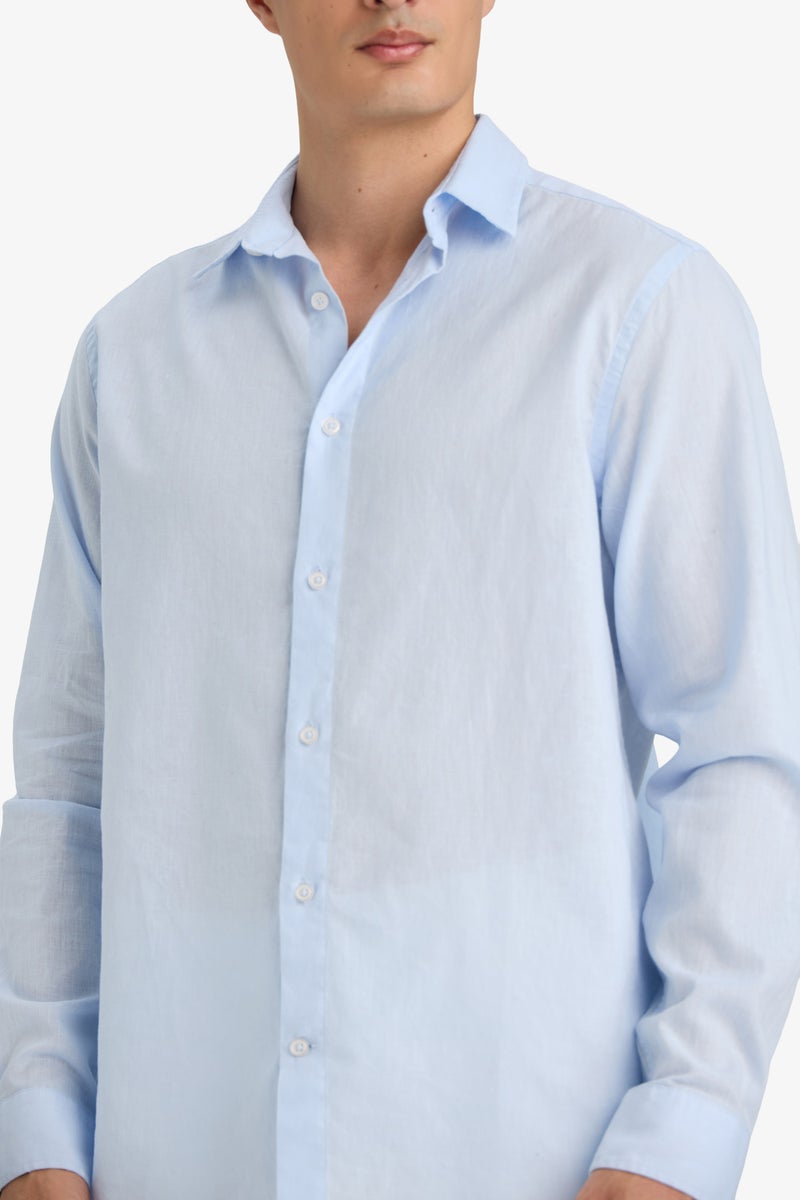 ديفاكتو قميص كتان كم طويل قصة عادية بياقة بولو - Image 4